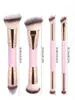 Listo de Fábrica Hecho a Mano Popular Transfronterizo Alta Calidad Doble Punta Pincel de Maquillaje Mango de Madera Tres Colores Cerdas Suaves Base Set Pincel de Maquillaje