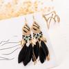 Pendientes Bohemios Europeos y Americanos de Plumas, Estilo Largo con Cuentas de Arroz y Gotas de Agua, Estilo Vintage de Hong Kong, Pendientes de Borla Estilo Étnico para Mujer, Venta al por Mayor