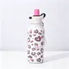 Taza Aislada con Estampado de Leopardo Altamente Atractivo Acero Inoxidable Tapa de Doble Uso con Popote para Coche y Deportes Mayoreo