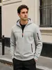 Sudadera con capucha y media cremallera para hombre transfronteriza, sudadera de trabajo para hombre europea y americana con múltiples bolsillos con cremallera, engrosada para otoño e invierno