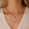 Conjunto de Colares Transfronteiriços Estilo Oceano Europeu e Americano com Pingentes de Estrela-do-Mar, Concha e Pérola, Multicamadas, Versátil, Corrente de Clavícula de Luxo Leve