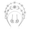 Diadema de Corona de Diosa del Sol Europea y Americana Transfronteriza Tocado de Estrella Luna de Tres Capas Diadema Pendientes Largos Bohemio