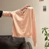 Cárdigan de punto de color avena, estilo coreano, cuello redondo, manga larga, top fino para mujer para usar como capa base en primavera y otoño, casual y adelgazante