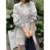 Camisa Feminina de Proteção Solar Listrada Estilo Preguiçoso Solta Ins Coreana Outono Inicial Gola Polo Casual Versátil Manga Longa