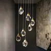 [Castanha d'Água de Gelo] Lustre Longo de Escada Totalmente em Cobre Atmosférico Pós-moderno Luxo Leve Cristal Villa Duplex Corredor Escadaria Luzes