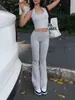Amazon Conjunto de Moda Verano para Mujer Estilo Callejero Top sin Mangas de Cuello Halter Espalda Descubierta Ajustado Pantalones Largos Venta al por Mayor