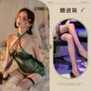 Vestido Cheongsam cos de Serpente Verde Fada Fragrância da Noite Sexy Gola Alta Pescoço Drapeado Seda Perspectiva Quadril Uniforme Vestido de Malha