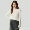 Novo suéter de mistura de cashmere, gola redonda, perfurado, pulôver de manga longa, versátil, modelador, camisa base de malha para outono e inverno