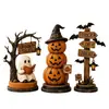 Produtos de madeira, um item popular para vendas transfronteiriças: Enfeites de madeira para o Halloween, um conjunto de três decorações de fantasma e abóbora
