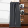 Moda Casual Otoño e Invierno Pantalones Largos Gruesos para Hombre Color Sólido Cachemir Cordón Pierna Ancha Sencillos para Negocios y Viajes Cálidos