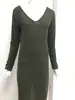 Deseo Amazon Explosiones Comercio Exterior Ropa de Mujer Europea y Americana Discotecas Sexy Hombro Vestido Largo Gran Cuello en V Manga Larga vestido Mujer