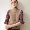 Bai Cai Rong 100% Cachemira Pura Otoño/Invierno Nuevo Estilo Color Sólido Old Money Chaleco Suéter Cardigan de Punto Trenzado
