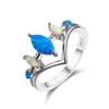 Anillo de moda wish Amazon transfronterizo oro rosa ojo de caballo ópalo azul grande ópalo blanco pequeño