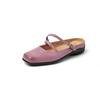 Zapatillas de Casa Silenciosas de 3.5cm con Punta Cuadrada Inferior para Exterior, Zapatillas Perezosas Retro Nuevas Baotou Mary Jane, Piel de Vacuno Lavada al Viento, Medias Zapatillas