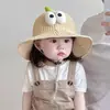 Chapéu de Sol Infantil Cartoon com Aba Larga, Chapéu de Palha Respirável de Verão Fino com Proteção Solar, Chapéu de Pescador Unissex para Viagem de Bebê