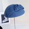 Boina Perforada Estilo Tweed para Mujer Otoño e Invierno Sombrero de Fieltro de Lana Australiana Sombrero de Celebridad Sombrero de Azafata de Moda
