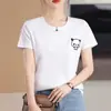 Panda dos desenhos animados hot stamping pescoço redondo algodão mercerizado Novo plus size meia manga emagrecendo 24 primavera e verão nova camiseta feminina de manga curta