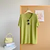 Suave y de tacto suave rayón cuello U grande tejido color liso manga corta verano nuevo holgado adelgazante fino manga media top camiseta