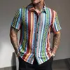 Camisa masculina estilo étnico transfronteiriça elasticidade em quatro direções estampa digital fina casual manga curta para homens