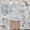 Pijama acanalado de seda helada con copas en el pecho, manga corta y pantalón largo para mujer, nuevo estilo primavera, otoño, verano 2026, caricatura linda, talla grande, corte holgado