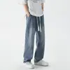 Calça Jeans Masculina Primavera e Outono Nova Reta Wide Leg Estilo Americano Tendência Casual Solta com Caimento para Homens