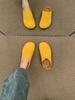 Couro Genuíno Outono e Inverno Novos Casuais Sapatos Meio Sapatos Baotou de Solado Grosso Sola Plana Combinam com Tudo Slip-on Vintage Sapatos Burkenneth Sapatos de Camada Única Femininos