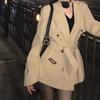 Abrigo Corto Acolchado de Hombro Suelto Estilo Nuevo Primavera y Otoño para Mujeres Petites, Gabardina Corta Ceñida a la Cintura con Cuello de Solapa y Diseño de Doble Botonadura