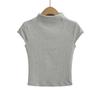 Cor sólida elegante meia gola manga camiseta feminina 2024 verão novo estilo coreano quente menina slim-fit ombro slim top
