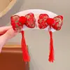 Acessórios de Cabelo de Ano Novo para Crianças, Presilhas de Cabelo Vermelhas Estilo Chinês Tradicional para Meninas, Enfeites de Cabelo Hanfu com Franjas para Bebês