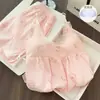 Pijama con Almohadillas para el Pecho para Mujer, Textura de Algodón Nube de Verano, Sensación de Alta Gama, Se Puede Usar Afuera, Pantalones Cortos de Tirantes de Dibujos Animados, Conjunto de Ropa para el Hogar