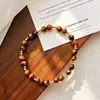 Maillard Vintage 6mm Piedra Ojo de Tigre Natural, Cristal Amarillo, Perla, Turquesa de Imitación, Conjunto de Collar y Pulsera de Jaspe