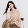 Tienda Insignia Shanghai Dan Nong / Suéter de Ganchillo Calado Cuello Redondo Holgado de Punto para Mujer, Nuevo Tencel Fresco Manga Larga Protección Solar