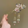 Horquilla de Borla con Flor Rosa de Alto Grado Estilo Antiguo, Accesorio para el Cabello de Moda Nicho Dulce Hanfu Cheongsam, Horquilla de Nuevo Estilo