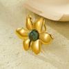 Anillo abierto de acero inoxidable con diseño de pétalos irregulares, chapado en oro de 18 quilates, con piedra natural, estilo INS, combinable con todo, para mujer.