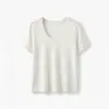 Camiseta de Manga Corta con Cuello en U de Color Sólido, Costura Trasera, de Tencel + Lino para Mujer, Estilo Nuevo, Fresca y con Caída, Top Holgado y Versátil para Mujer