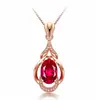 Estilo coreano pombo vermelho turmalina pingente cor gema pingente colar mulheres banhado 18k conjunto rubi gota pingente
