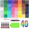 Atacado best-seller transfronteiriço 48 cores 60 cores strass de fundo plano 15 grades 40 grades conjunto de strass de resina strass AB acessórios de decoração para nail art