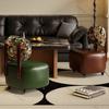 Taburete Bajo Vintage con Madera Maciza Impresa, Ruedas Giratorias, Taburete Pequeño para Sofá, Taburete Acojinado para Cambiar Zapatos, Taburete Móvil para el Hogar con Ruedas