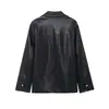 Para Exportación Europea y Americana Transfronteriza Ropa de Mujer Popular en Aliexpress Otoño Sencilla Chaqueta de Cuero PU con Cuello de Traje Negro