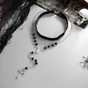 Joyería Transfronteriza Europea y Americana Collar con Colgante de Cruz Oscura Calavera de Terciopelo Negro Cadena para Clavícula de Halloween