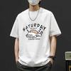 Camiseta básica de cuello redondo para parejas jóvenes, estilo hip hop europeo y americano, con estampado de gato de dibujos animados, nueva moda japonesa de primavera y verano