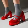 Sapatos de camada única para comércio exterior com sola grossa, Mary Jane com fivela, sapatos de salto alto 33 grossos plus size camurça Amazon sapatos com laço 43 mulheres