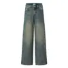 6821 Moda Callejera Americana Unisex Estilo Alto Gama Lavado Color Vintage Diseño Jeans Rectos Holgados para Hombre