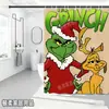Bestseller transfronterizo de Amazon: Cortina de ducha verde del Grinch, cortina de ducha impermeable de pongee con estampado digital de dibujos animados