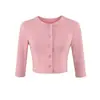 Chaqueta cárdigan corta ajustada combinada con un top tipo camisola, atuendo de verano para mujer con una falda ajustada, conjunto de tres piezas rosa