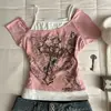 Novedad de verano moda transfronteriza europea y americana patchwork estampado patrón gótico tops para mujer camisetas directo de fábrica