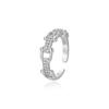 Anillo Abierto de Cadena Full Diamond de Alto Nivel y Sentido de Lujo Ligero para Mujer, Chapado en Cobre 18k, Elegante, Moda, Estilo Frío Ins, Anillo para Dedo