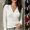 2026 Amazon Europeo y Americano Transfronterizo Otoño Nuevo Terciopelo para Mujer Cuello en V Cruzado Mangas Largas Plisado Camiseta Top Casual
