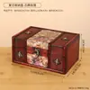 Caixa de joias de madeira e couro antiga estilo chinês, caixa de armazenamento decorada com estampa vintage, caixa de madeira decorativa antiga, caixa para adereço de fotografia