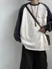 Camiseta Raglan Color Block Estilo Japonês, Design Unissex, Bolso Simples Casual Patchwork Manga Longa